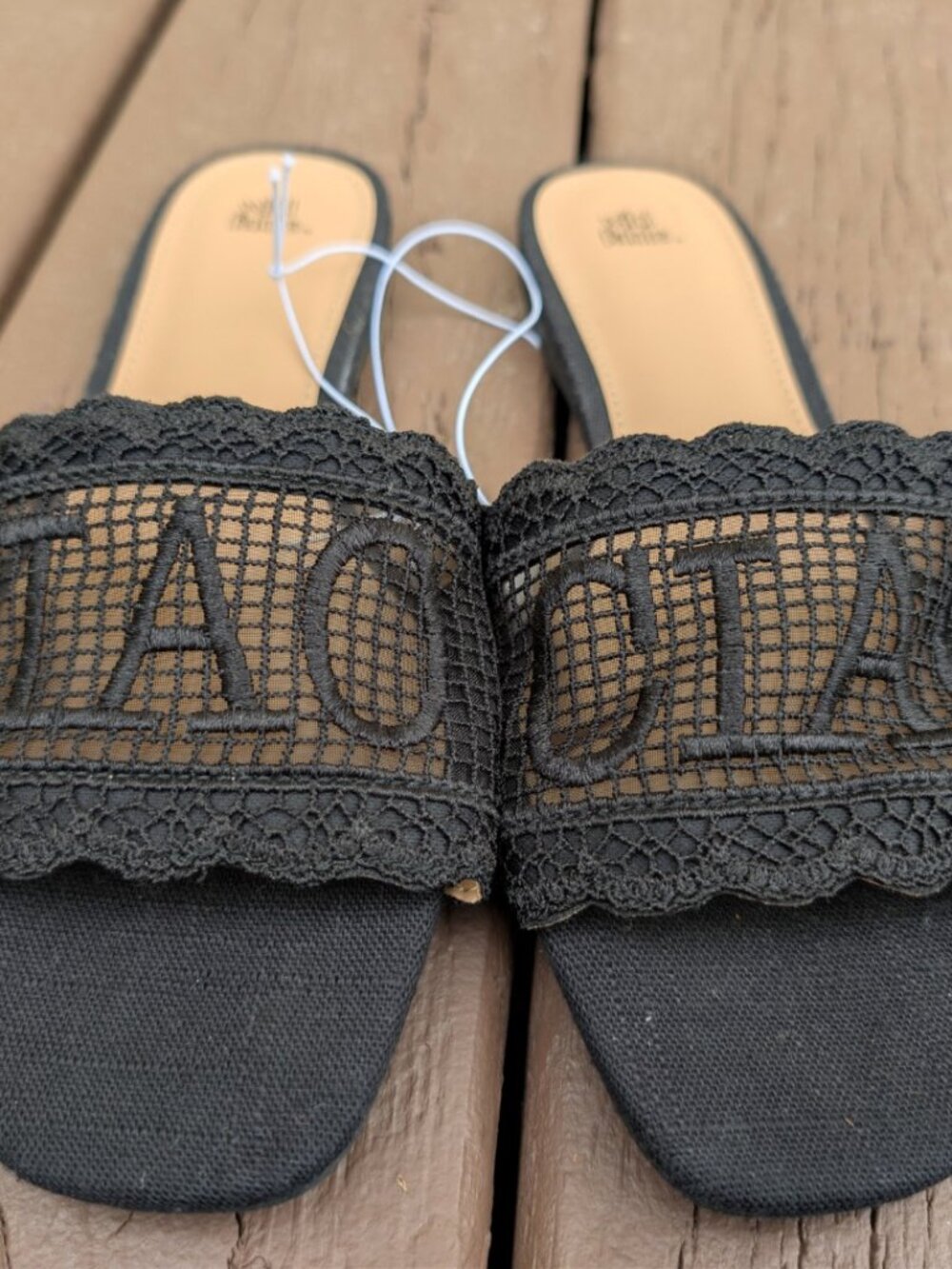 Wild Fable Women's Sz 9.5 Black CIAO Josephina Lace Flat Memory Foam Sandals NEW